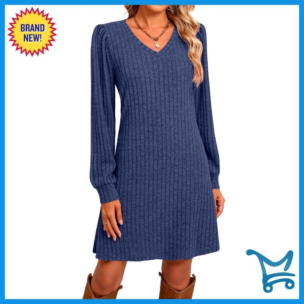 Knit Long Sleeve Sweater Dress V Neck Tunic Casual Fall Trendy Outfits